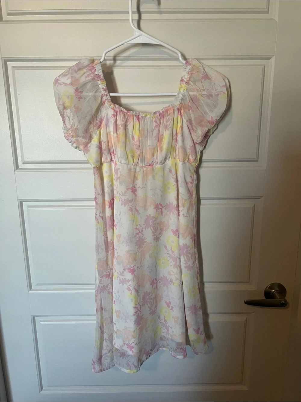 SO Girls Floral Puff-Sleeve Dress in Pink & Yellow
